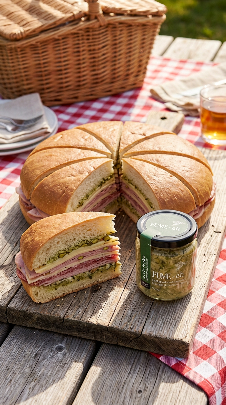 Picnic Muffuletta Sandwiches with Smoked Artichoke Tapenade