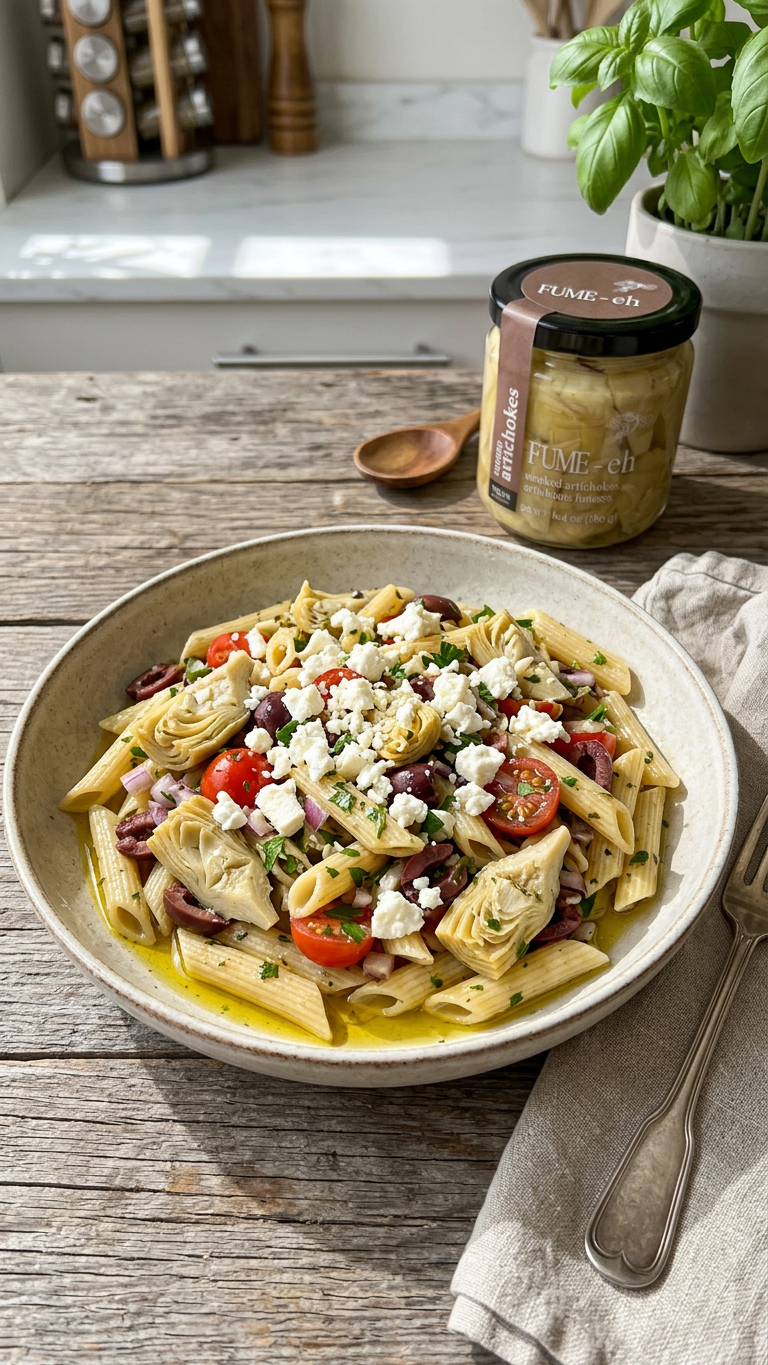 Smoked Artichoke Greek Pasta Salad