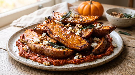Maple-Roasted Sweet Potatoes with Smoked Muhammara & Crispy Sage